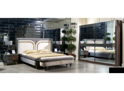 Juego de dormitorio Cama Mesita de noche Armario Banqueta Diseño de lujo 5 piezas