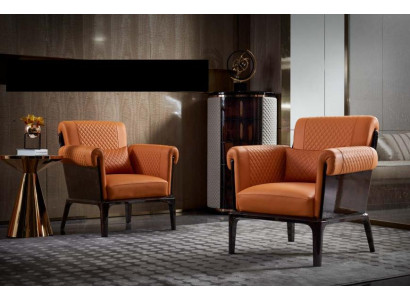Silla de cuero naranja, diseño moderno de lujo de muebles de sala de estar de madera nuevo.