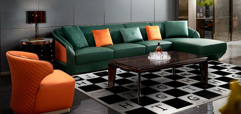 Sillón de cuero de lujo naranja para sala de estar, nuevo diseño creativo moderno