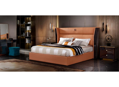 Cama de cuero naranja dormitorio creativo diseño moderno muebles madera camas de lujo