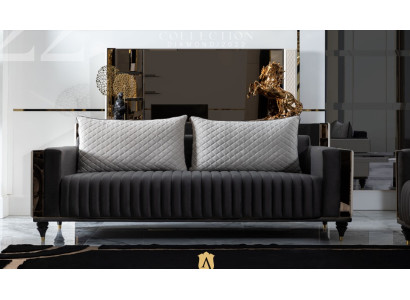 Sofá de diseño de tres plazas, sofá tapizado, sofá de 3 plazas, sala de estar moderna, negro, nuevo.