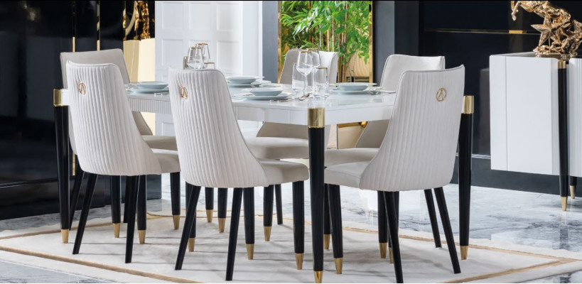 Grupo de comedor Conjunto Completo de Silla de Diseño 6x Sillas Tapizadas de Tela