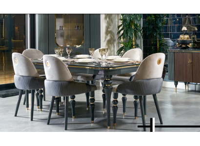 Conjunto de comedor Lehn terciopelo textil Silla 6x sillas Grupo Set Vivienda madera Real