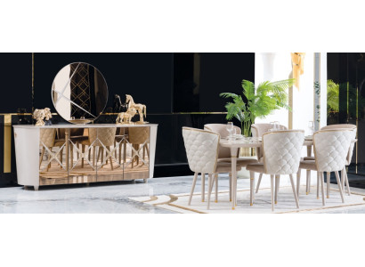 Juego de comedor Grupo Conjunto Mesa nueva Mesa de comedor 6 sillas Cómoda Espejo de 9 piezas