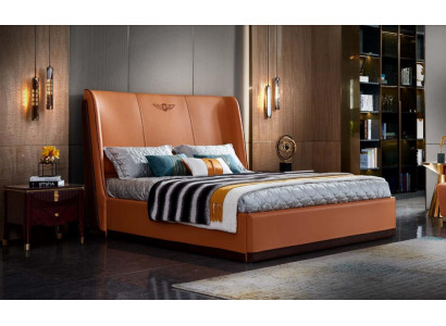 Cama 2 x mesita de noche dormitorio Naranja Creativo Moderno Muebles Madera Lujo Camas