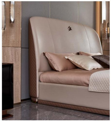 Cama de cuero beige de madera de dormitorio Cama de cuero Diseño moderno Muebles de lujo