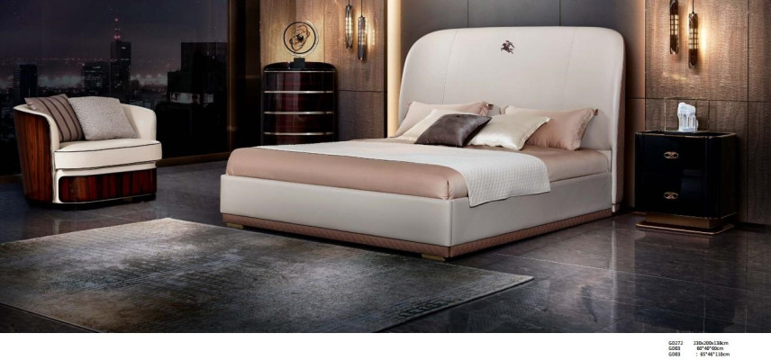 Cama 2x Mesita de noche Cuero Madera Dormitorio Cama de cuero Diseño moderno Muebles