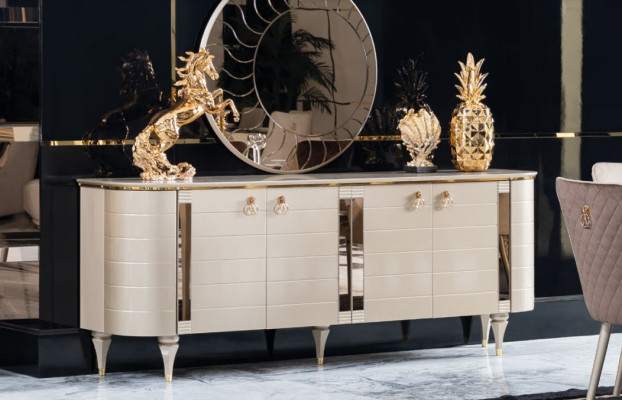 Conjunto completo de comedor: cómoda, mesa, 6 sillas, cómoda y espejo. ¡Nuevo!