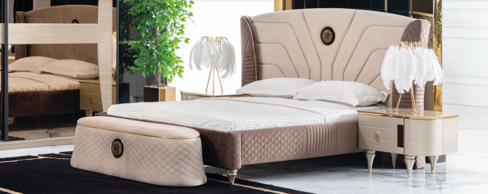 Conjunto de dormitorio de lujo cama mesita de noche cómoda taburete grupo juego nuevo de 5 piezas.
