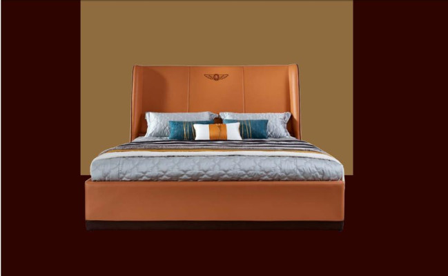 Cama 2 x mesita de noche dormitorio Naranja Creativo Moderno Muebles Madera Lujo Camas
