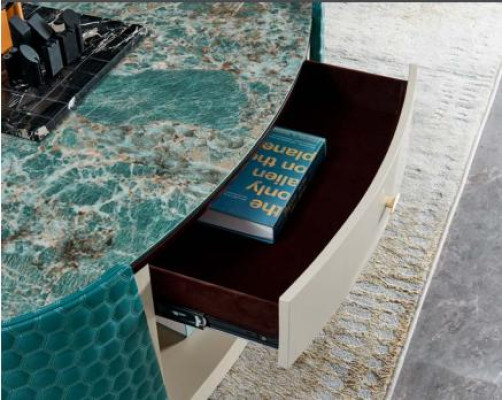 Mesa de centro, armario de madera de cuero turquesa moderno nuevo de 2 piezas. Muebles de diseño.