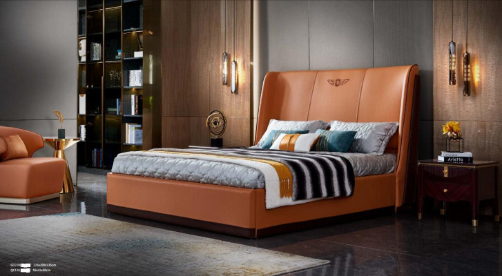 Cama 2 x mesita de noche dormitorio Naranja Creativo Moderno Muebles Madera Lujo Camas