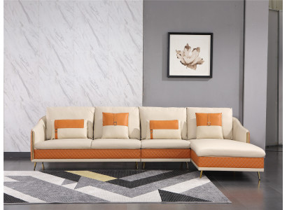 Sofá de esquina de cuero para salón, conjunto de decoración de sofá de diseño moderno en forma de L.