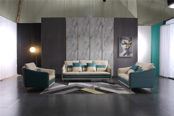 Conjunto de sofás de 3+1+1 plazas de cuero acolchado.