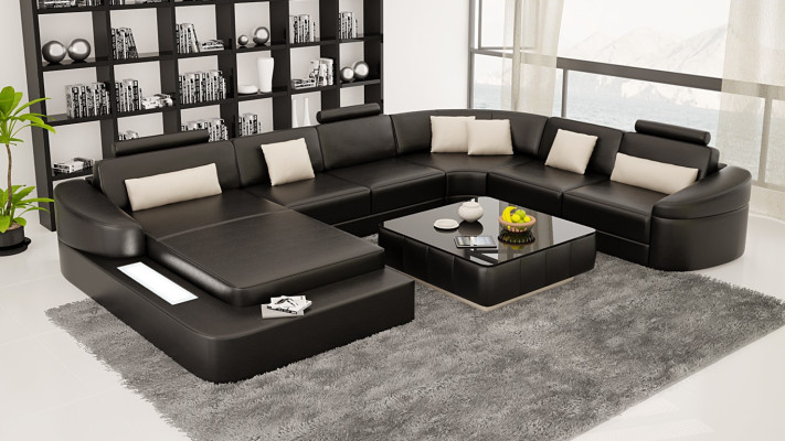 Sofá Moderno de Cuero Paisaje de Sala Sofá de Cuero Juego de Sofás Muebles Sofá Forma de U Nuevo