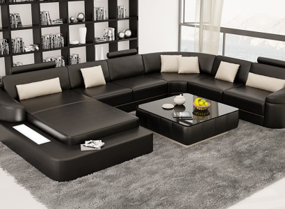 Sofá Moderno de Cuero Paisaje de Sala Sofá de Cuero Juego de Sofás Muebles Sofá Forma de U Nuevo