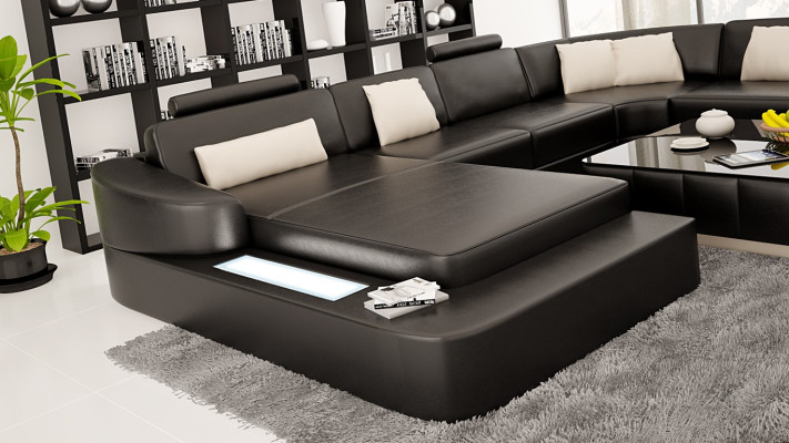 Sofá Moderno de Cuero Paisaje de Sala Sofá de Cuero Juego de Sofás Muebles Sofá Forma de U Nuevo
