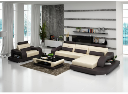 Conjunto de sofá en forma de L de esquina asiento de esquina de cuero de 2 piezas.