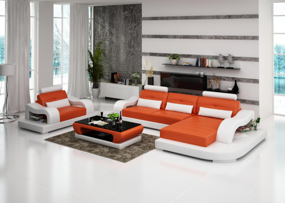 Conjunto de sofá en forma de L de esquina asiento de esquina de cuero de 2 piezas.