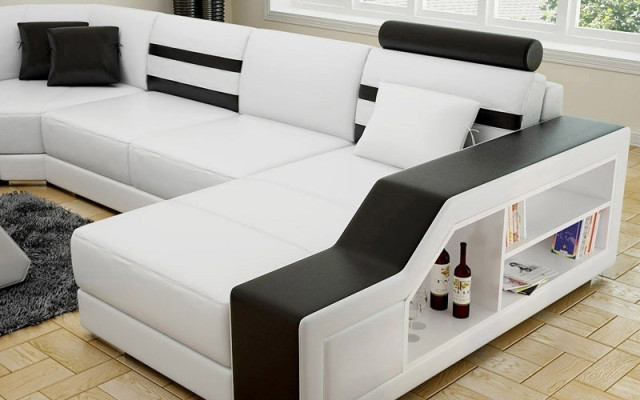 Sofá esquinero Sofá Sofá Tapizado Sofá de esquina Sofá en forma de U de diseño de piel.