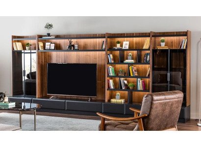 Mueble de pared para TV, muebles de salón, armarios, vitrina de salón moderna de madera color marrón.
