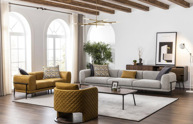 Conjunto de sofás Sofá de piel sintética Mod. 321 moderno amarillo de una plaza.