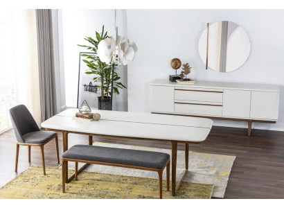 Grupo de comedor rincón de comer comedor mesa sillas mesa conjunto de 8 piezas madera blanco