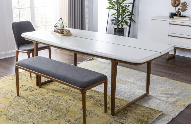Grupo de comedor rincón de comer comedor mesa sillas mesa conjunto de 8 piezas madera blanco