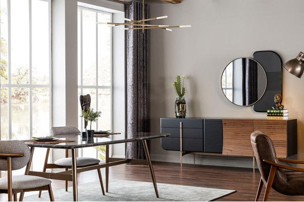 Mesa de comedor conjunto de comedor sillas aparador conjunto de 7 piezas de mármol negro.