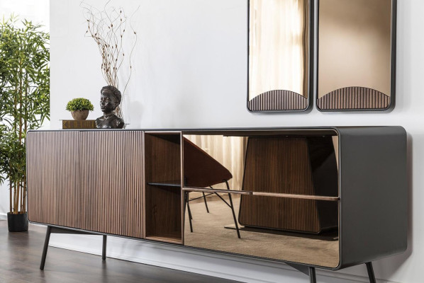Aparador Cómoda Credenza Espejo Madera Moderno Marrón Conjunto俎