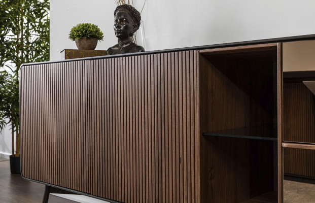 Aparador Cómoda Credenza Espejo Madera Moderno Marrón Conjunto俎