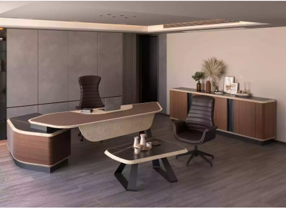 Moderno conjunto de oficina de lujo, muebles, escritorio de esquina, aparador, madera maciza.