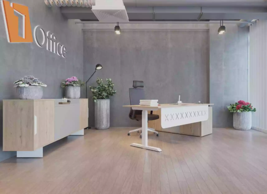 Escritorio esquinero, aparador, moderno, de madera, para la oficina en casa.