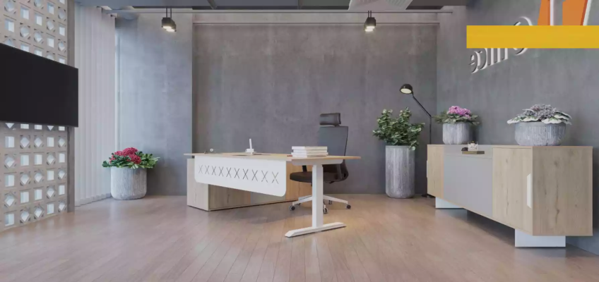 Escritorio esquinero, aparador, moderno, de madera, para la oficina en casa.