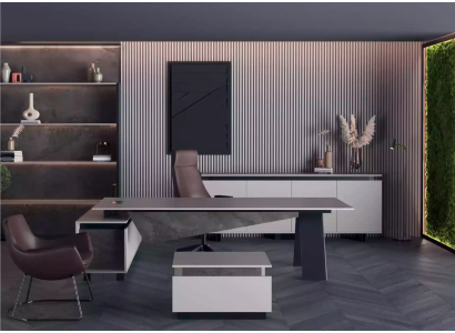 Muebles de oficina gris: escritorio, aparador, muebles de oficina modernos de madera