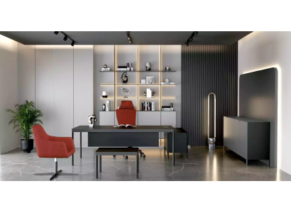 Escritorio de esquina, aparador, mesa de centro, oficina en casa, moderno, madera, negro