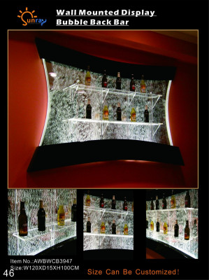 Diseño de estantería iluminada con LED con pared de agua columna de estantes de agua.