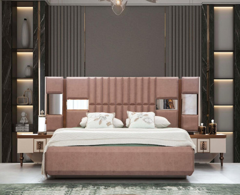 Dormitorio Conjunto Completo 4 piezas Cama 2 mesitas de noche Armario de ropa Camas