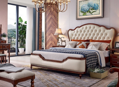 Cama 2x Mesitas de noche Tocador Banco Dormitorio Lujo Madera Juego de 6 piezas