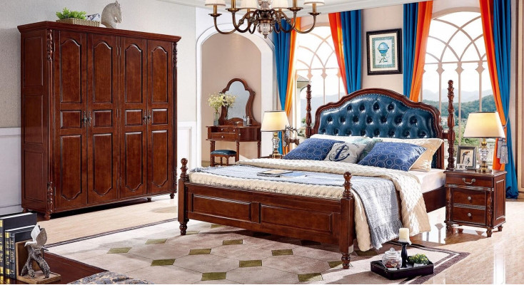Conjunto de dormitorio clásico de 4 piezas cama + 2 mesitas de noche armario.