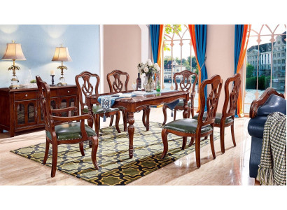 Juego completo de mesa de comedor + 6 sillas Conjunto de comedor Grupo de esencias Mesa de madera Mesas de 7 piezas.