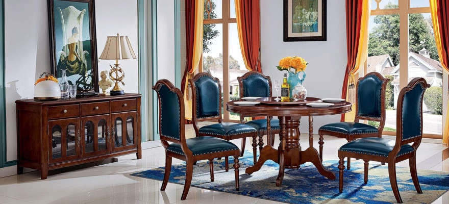 Conjunto completo de mesa de comedor con 6 sillas, cómoda, conjunto de comedor, grupo de comedor de madera, mesa nueva.