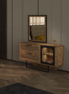 Loft armario de rejilla metálica espejo diseño de muebles cómodas de dormitorio de madera de lujo