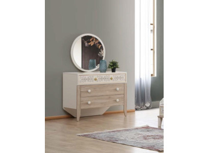 Set de tocador con espejo moderno de madera para dormitorio.