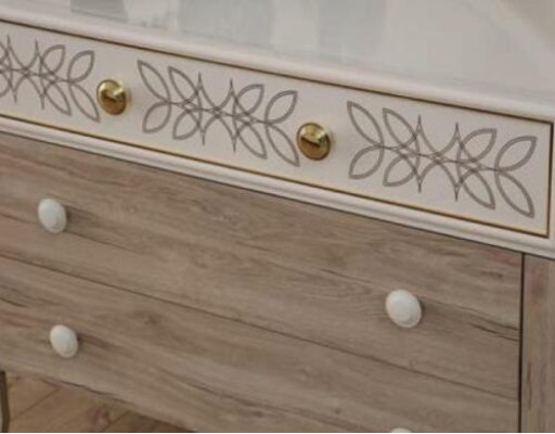 Set de tocador con espejo moderno de madera para dormitorio.