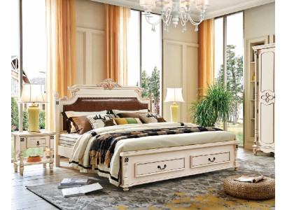 Cama tapizada de diseño de lujo doble camas de hotel dormitorio barroco muebles de madera nuevos