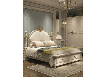 Diseño de lujo de cama tapizada de cama doble del hotel real, muebles de madera barroca nuevos.