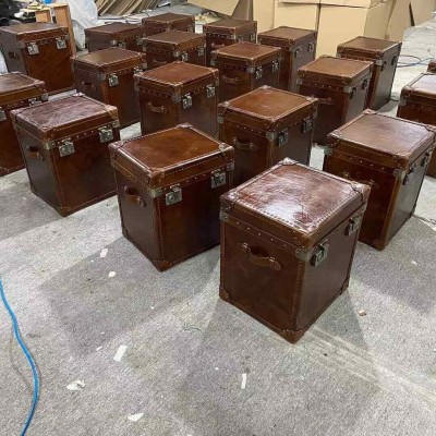 Mesa auxiliar de cuero vintage cubo cofre mesa de centro sofá mesa de sala de estar maleta