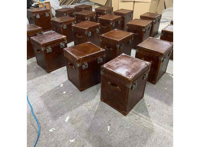 Mesa auxiliar de cuero vintage cubo cofre mesa de centro sofá mesa de sala de estar maleta