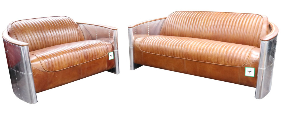 Sofá de cuero de aluminio vintage de lujo conjunto de muebles de metal sofás y sofás acolchados.